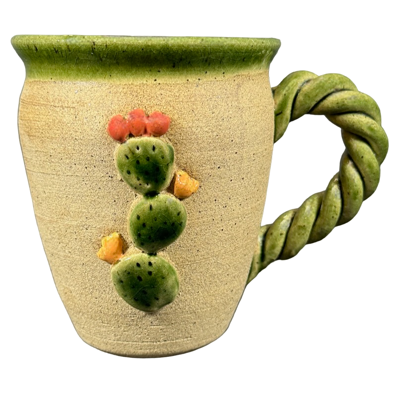 Prickly Pear Cactus Embossed 3D Braided Handle Signed Pottery Mug – Mug  Barista