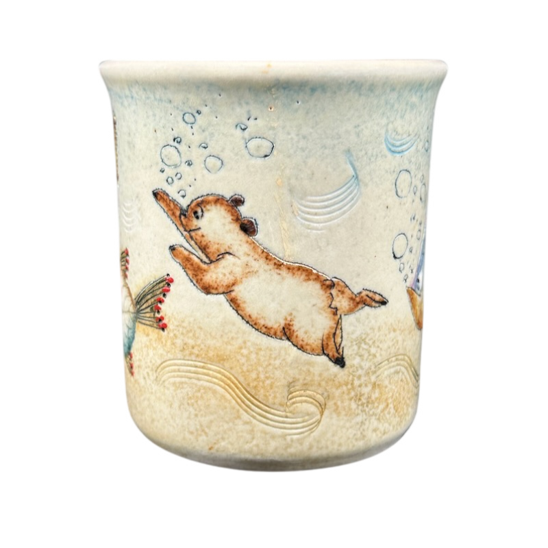 Bear Swimming With Fish Pottery Mug
