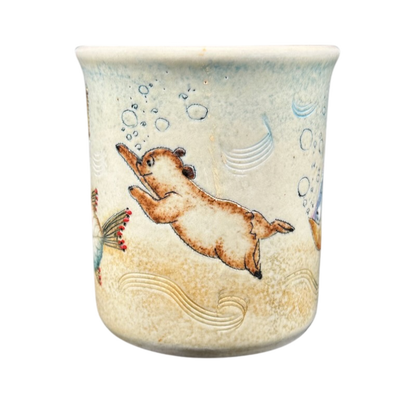 Bear Swimming With Fish Pottery Mug