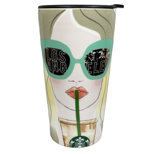 Los Angeles Girl Wearing Sunglasses And Drinking From A Straw 12oz Tumbler Starbucks