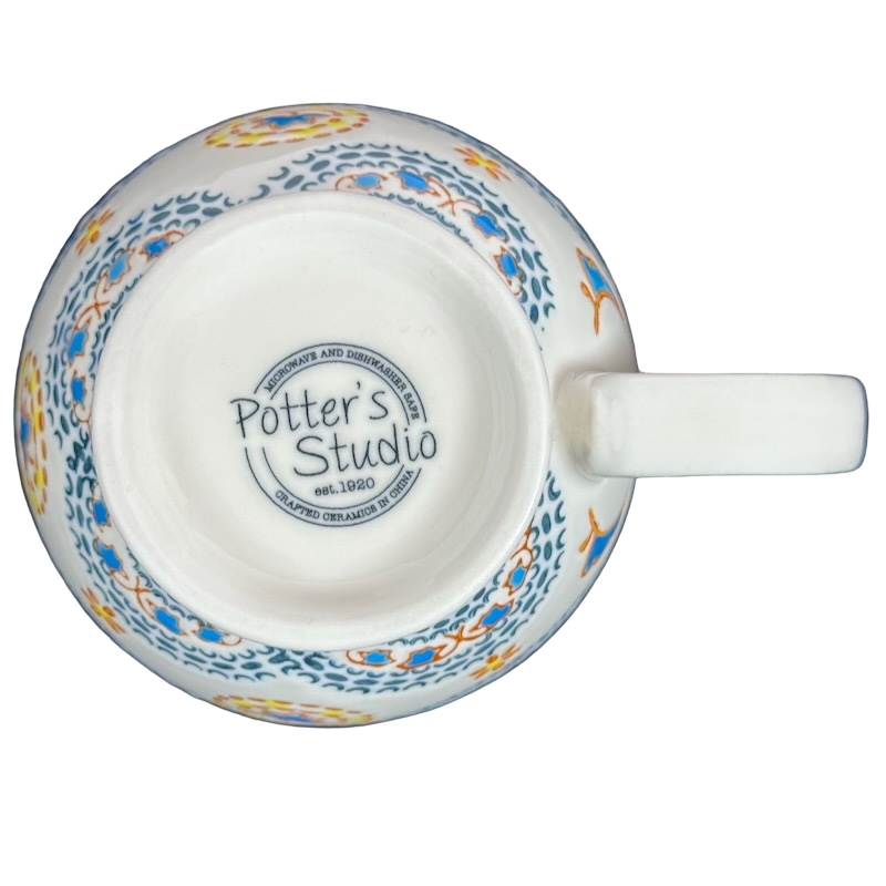 Blue Orange And Yellow Flowers Pedestal Mug Potter's Studio