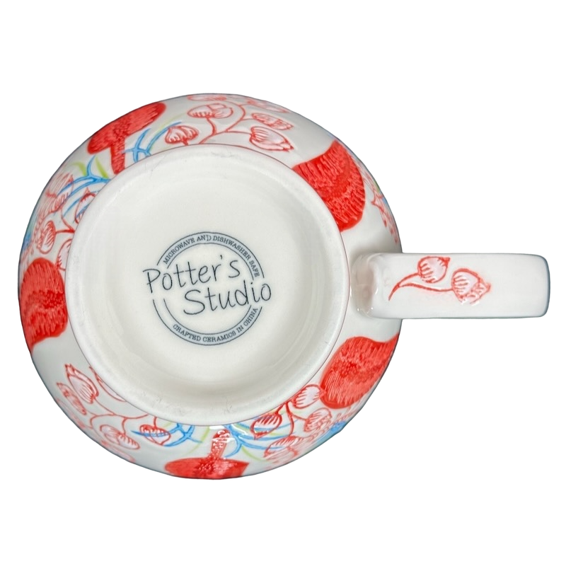 Red Flowers And Leaves Pedestal Mug Potter's Studio