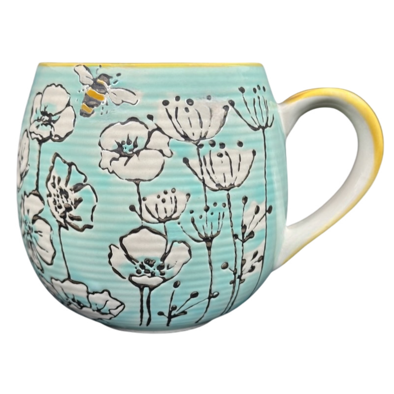 Bees And Flowers Etched Mug Taimei Teatime