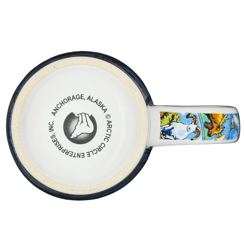 Alaska 49th State Wildlife Scenic mug featuring vibrant designs and a solid blue handle