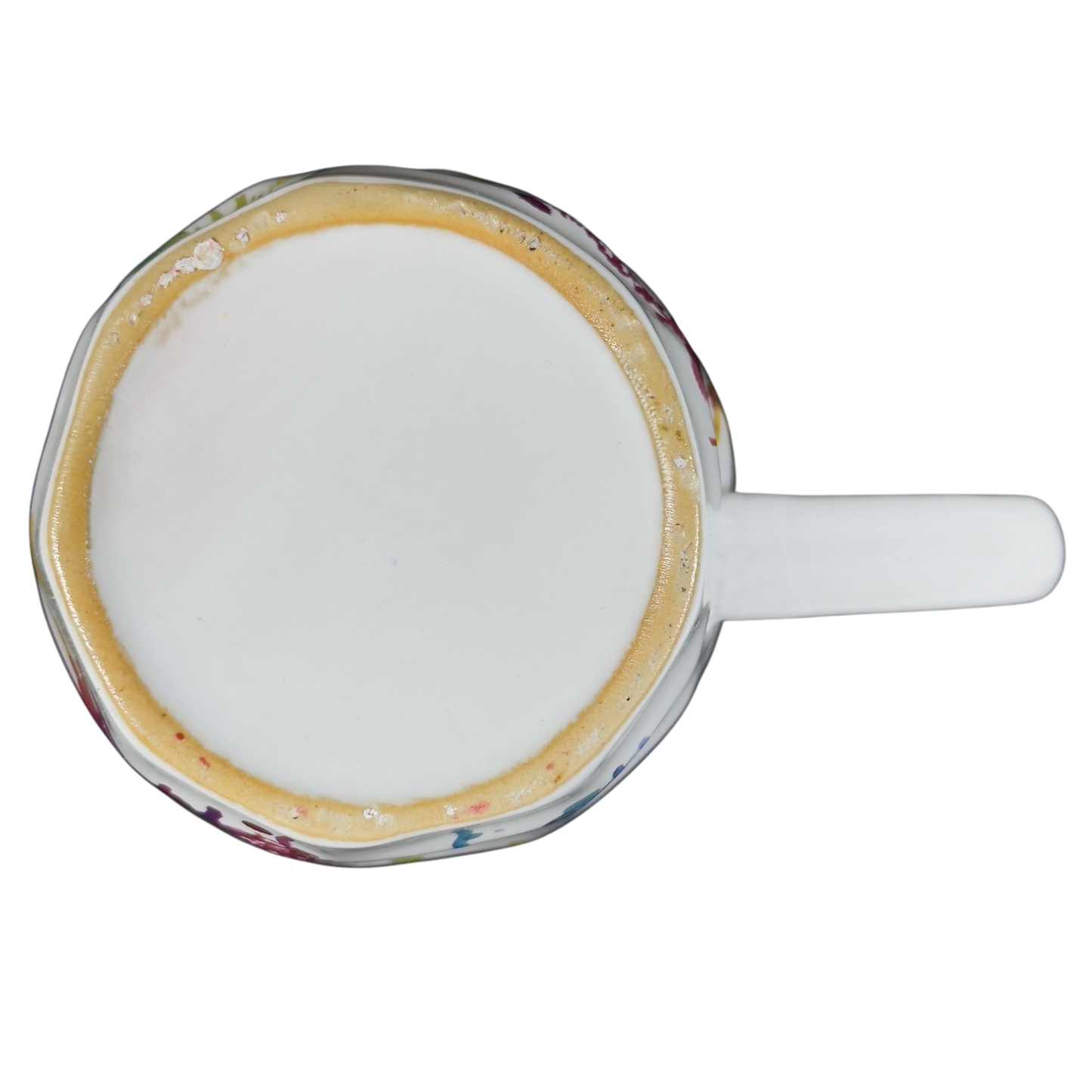 Top view of Alaska drip glaze vintage mug showing unique glaze pattern and white handle