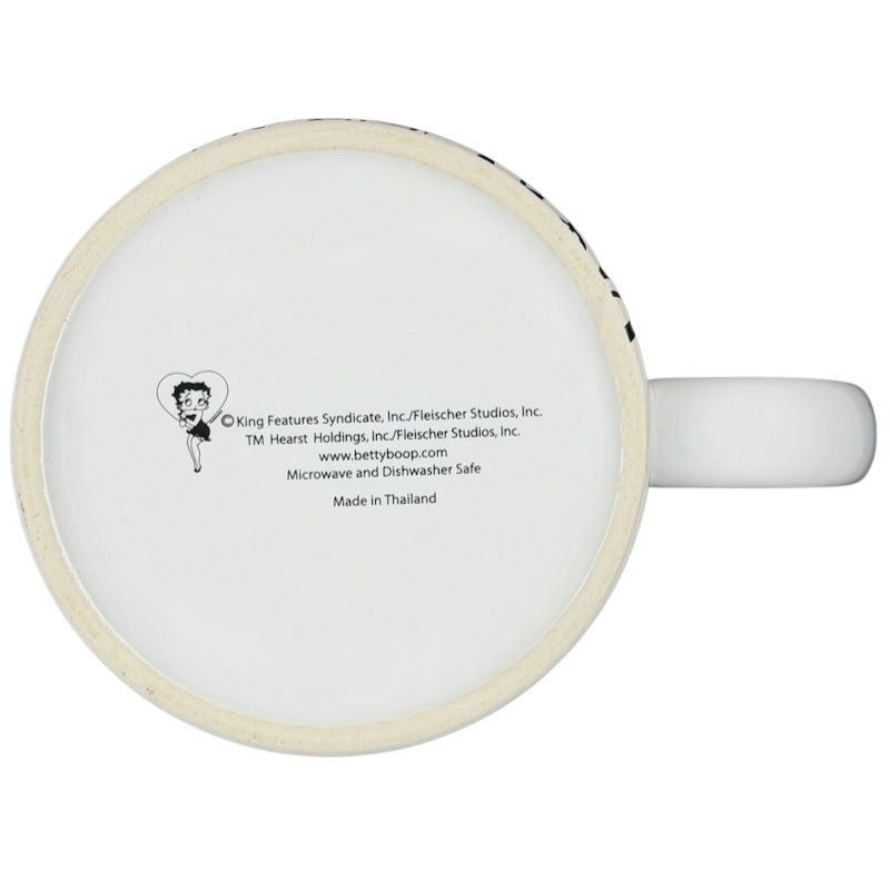 Bottom view of Betty Boop motorcycle Universal Studios mug showing branding and care instructions