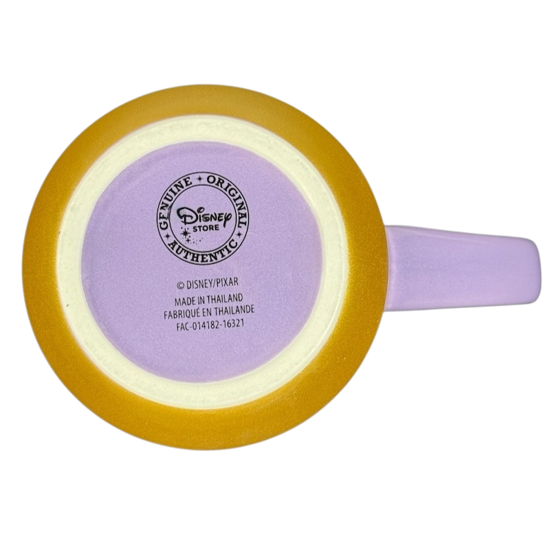 Bottom view of Edna Mode Disney mug showing genuine Disney Store authentic mark and purple handle