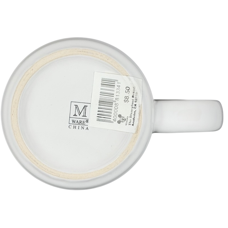 Bottom view of Disneyland Happiest Homecoming on Earth mug showing branding and price tag