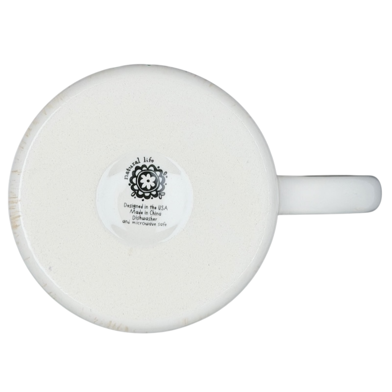 Bottom view of Natural Life floral monogram Letter A mug with a smooth white finish