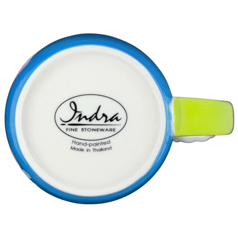 Indra vintage Caterpillar handle mug with colorful accents and hand-painted design, made in Thailand