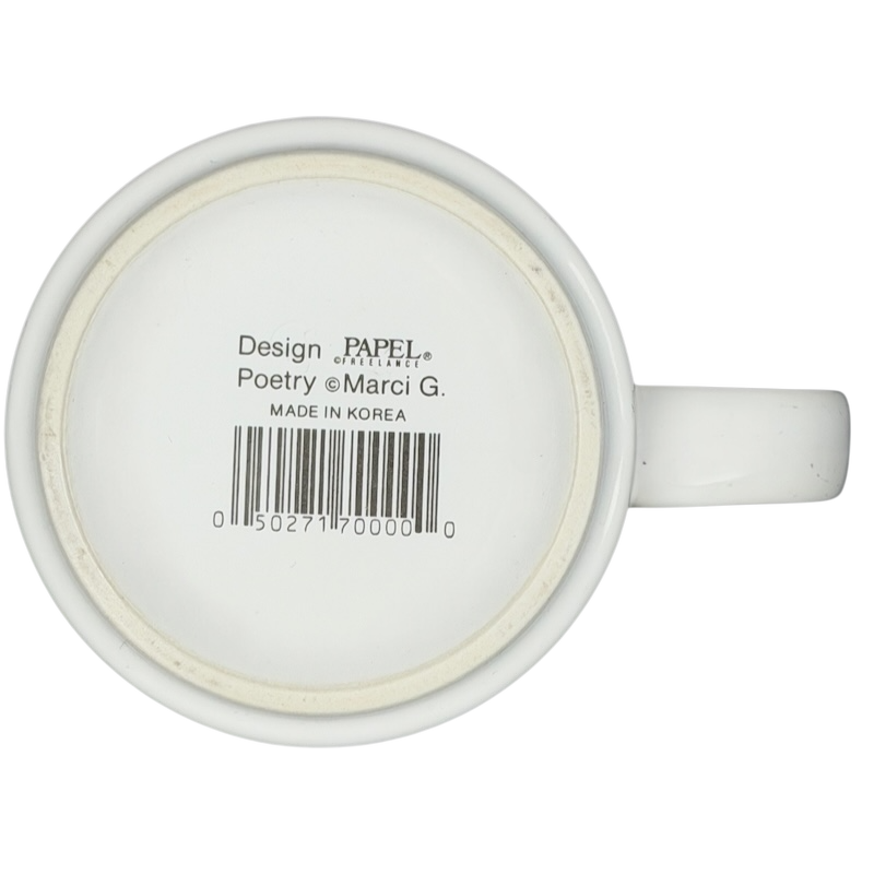 Bottom view of LISA poetry vintage mug Papel with a green interior and barcode information