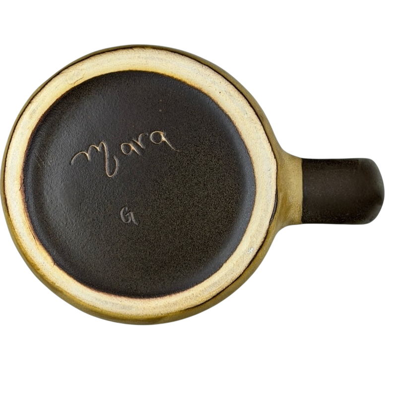 Underside view of Mara Mexico Hopi healing hand collectible mug showcasing signature and craftsmanship