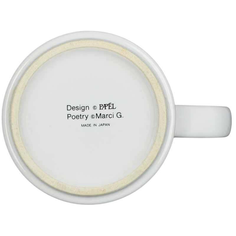 Bottom view of Papel Marilyn poetry mug vintage showing design and manufacturing details