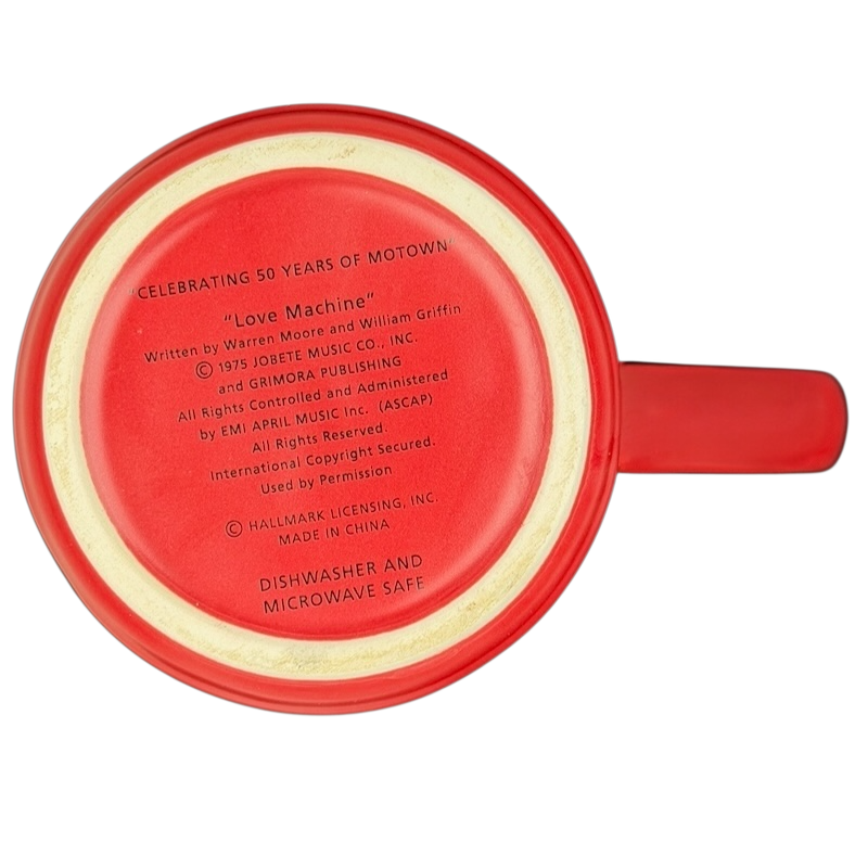 Bottom view of the Hallmark Motown Love Machine collectible mug with copyright details