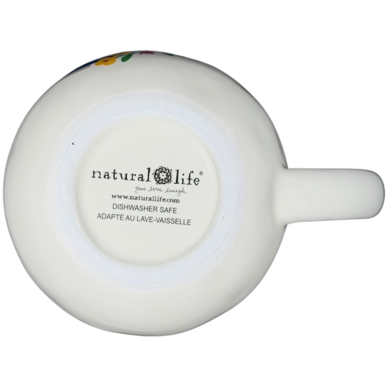 Bottom view of Letter 'J' Monogram Initial Cup Of Happy Mug Natural Life showing dishwasher safe label