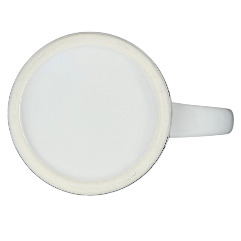 Top view of a white mug featuring New Orleans skyline piano notes design for music lovers