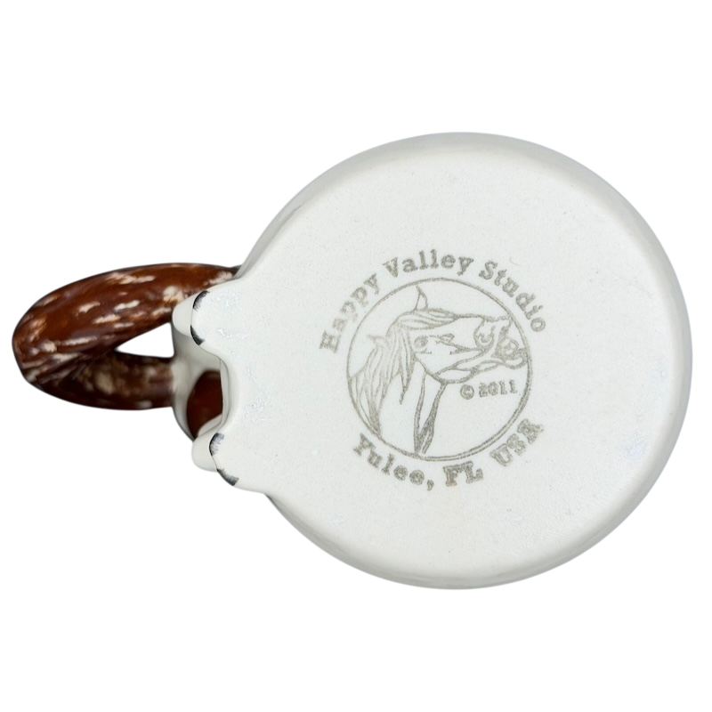 Bottom view of a pinto horse 3D handle mug by Happy Appy Valley Studio with intricate detailing