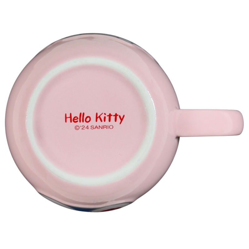 Bottom view of a Hello Kitty collectible Sanrio mug showcasing its branding and design details