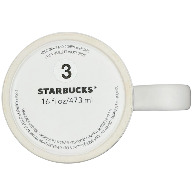 Dot collection Starbucks XOXO collectible mug with a white exterior and capacity markings