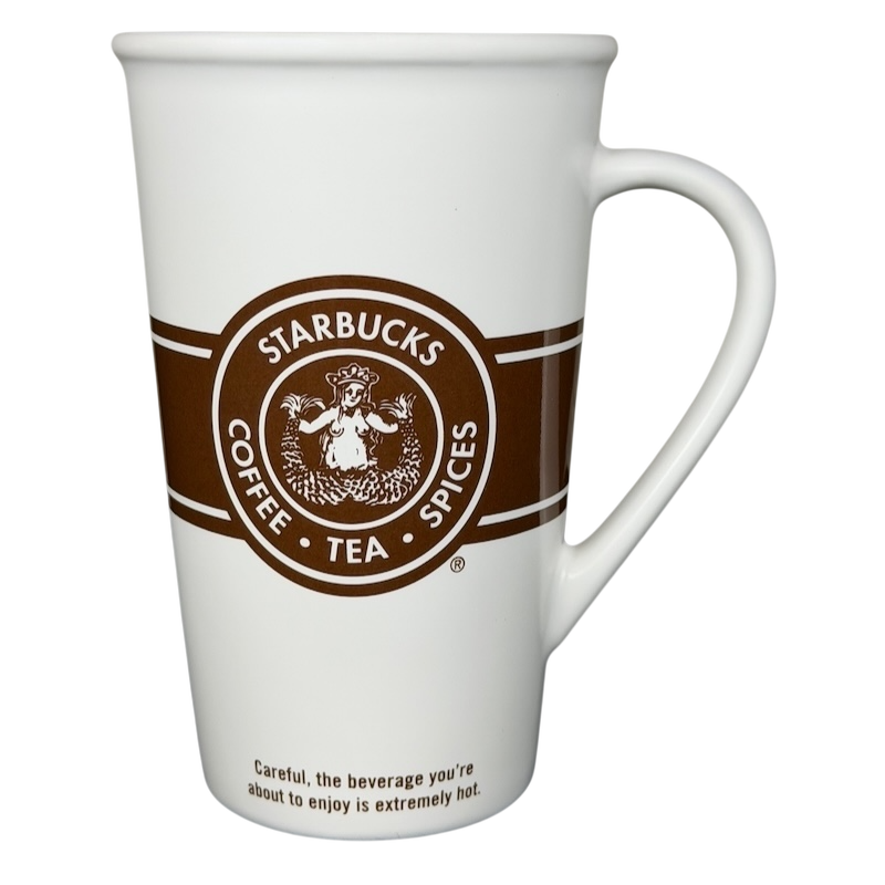 Grande Siren First Logo Coffee Tea Spices Checklist Rolled Rim Tall 16oz  Mug 2008 Starbucks