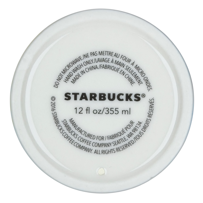 Bottom view of Starbucks Hawaii siren tumbler with care instructions and capacity details