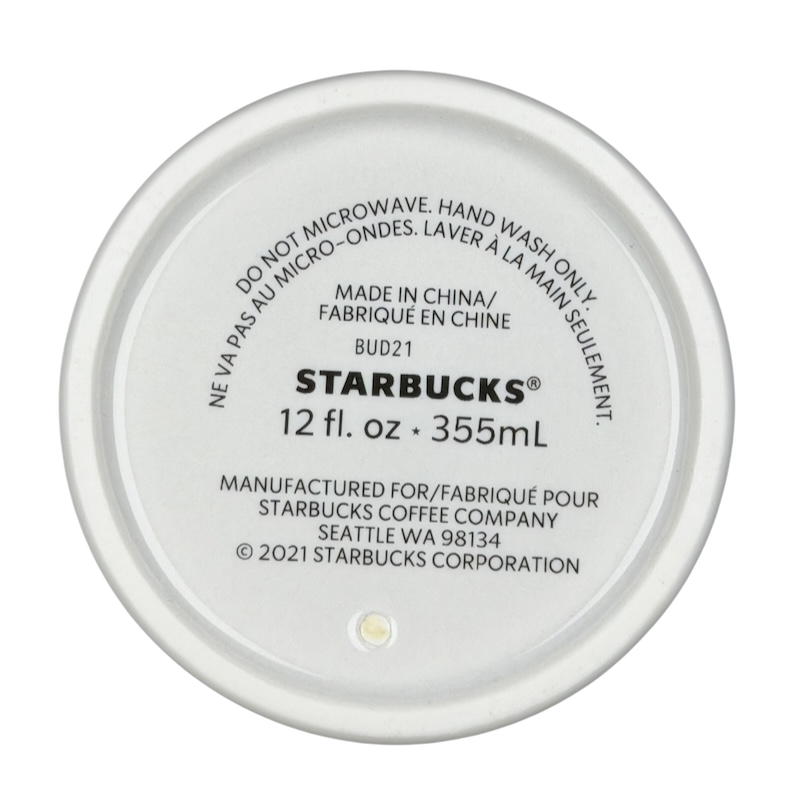 Bottom view of Las Vegas 777 Tumbler Starbucks showcasing the 12 oz capacity and manufacturer details