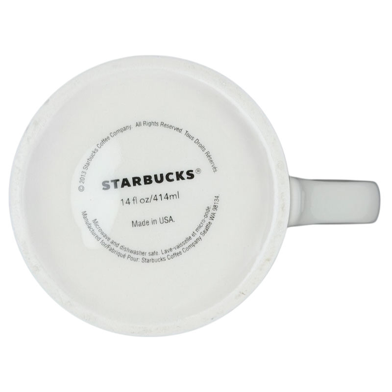 Bottom view of Made in Ohio Starbucks mug featuring the brand logo and capacity details