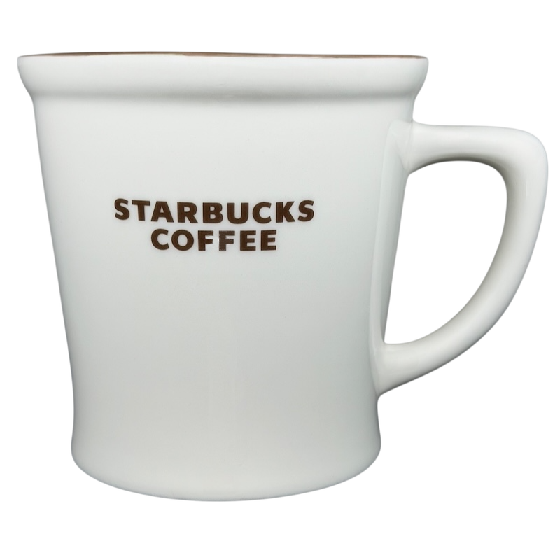 New Bone China White Mug with Brown Font and Interior 2009 Starbucks