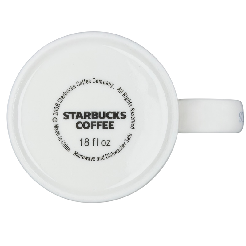Bottom view of Starbucks Toronto architect series vintage mug showing branding and care instructions