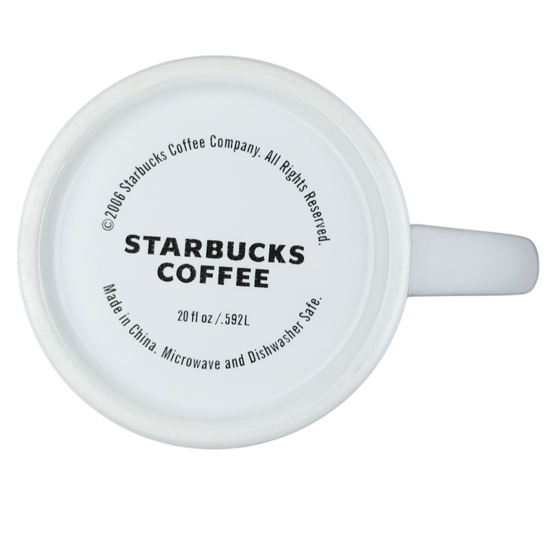 Bottom view of Starbucks Venti Siren white vintage mug showcasing logo and details