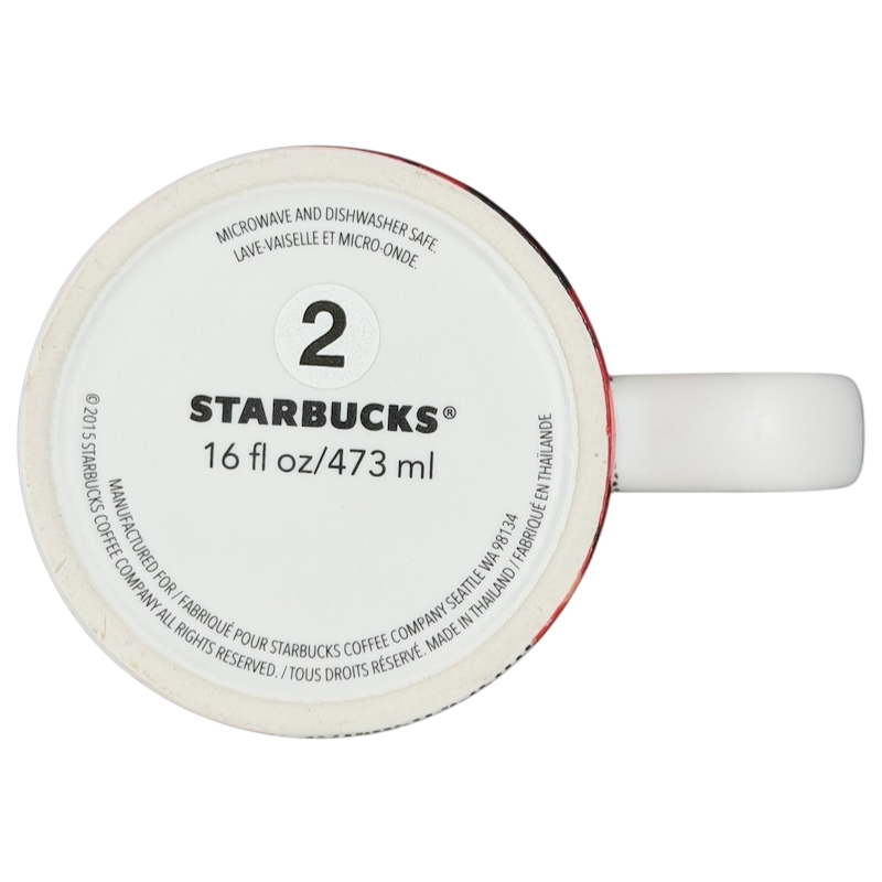 Starbucks white dot red poppy flower mug with white handle and 16 fluid ounce capacity