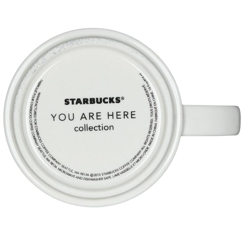Bottom view of You Are Here Waikiki Mug Starbucks featuring a white ceramic design