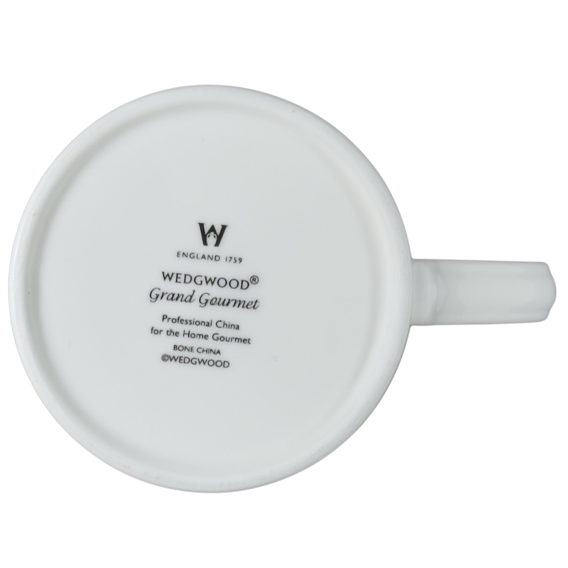 Bottom view of a vintage rare Wedgwood Venice mug showing detailed brand markings and design