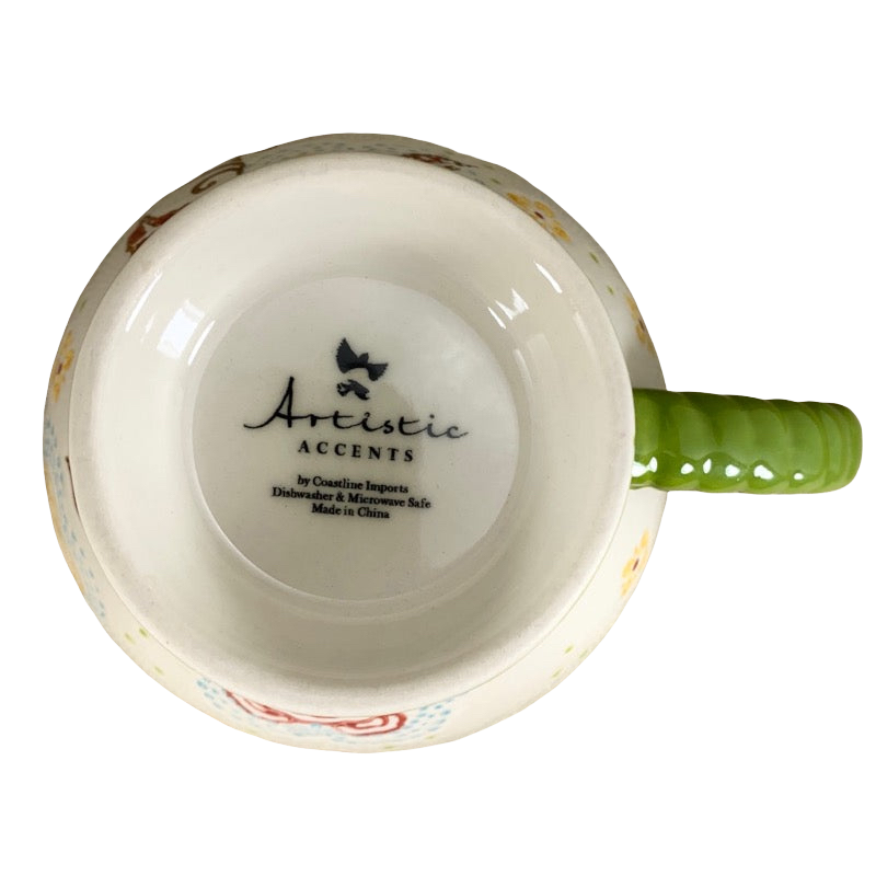 Artistic Accents Embossed Floral With Green Handle Mug Coastline Imports