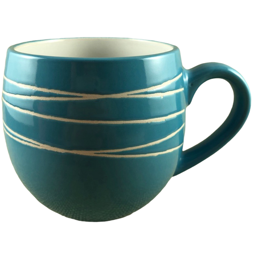 Round Blue 14oz Mug With White Stripes Caribou Coffee