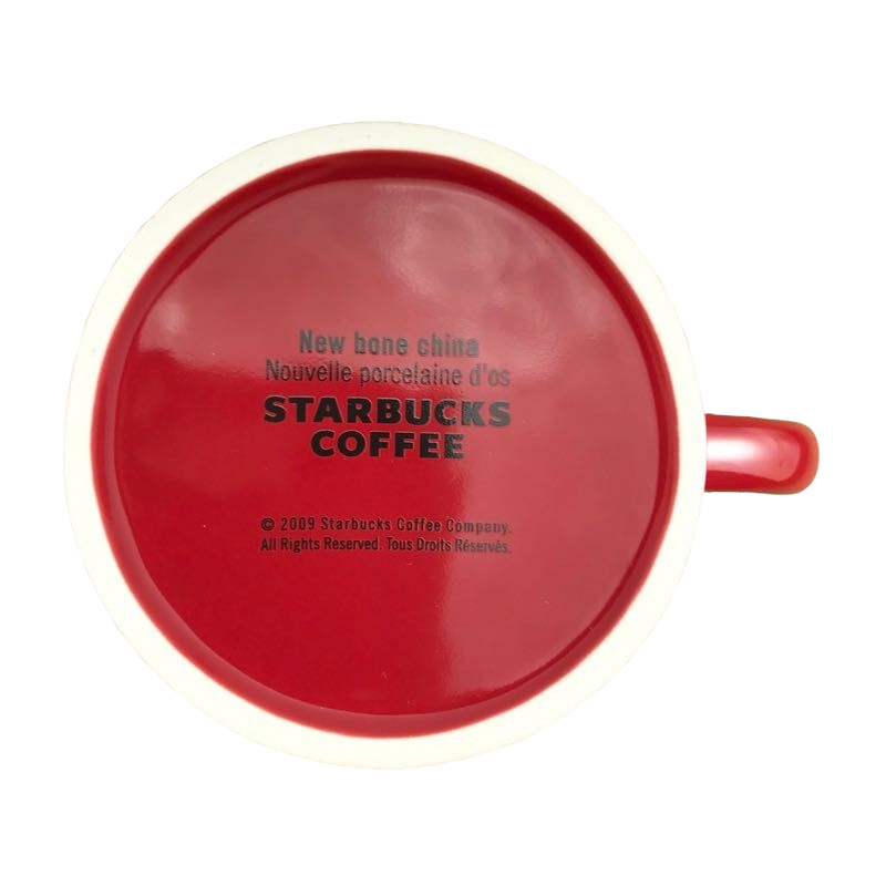 Starbucks Coffee New Bone China Etched Lettering Red 2009 Mug