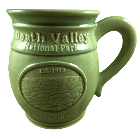 Death Valley National Park Badwater Salt Flats Embossed Green Mug
