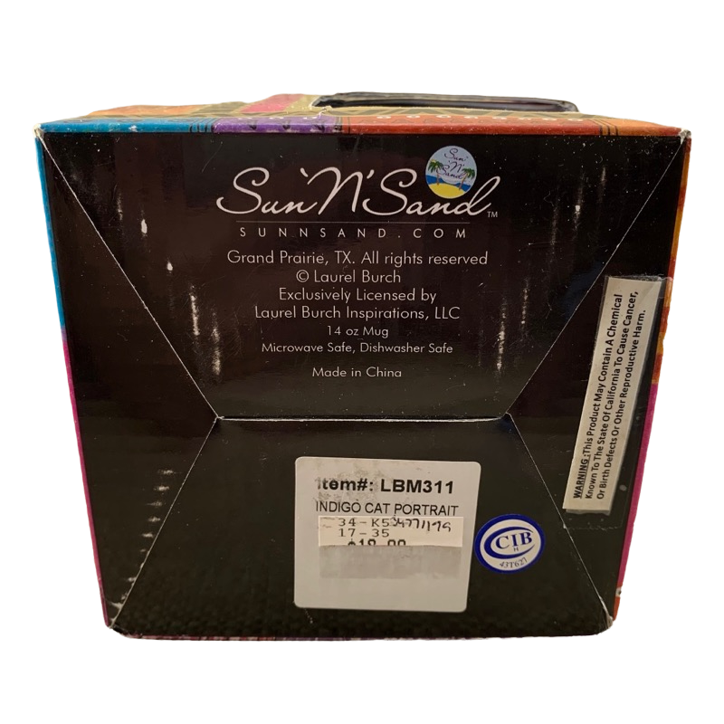 Indigo Cat Portrait Mug Laurel Burch NEW IN BOX