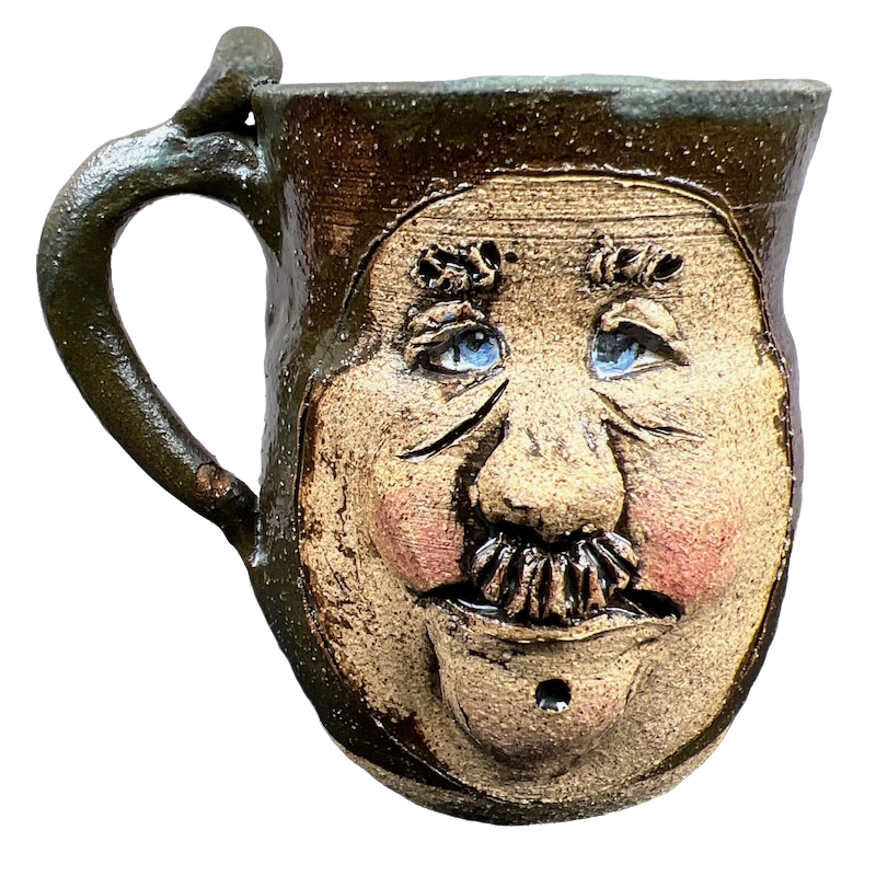 Ugly Face Mug Stein Mustache Man Vintage American Studio Pottery Folk Art