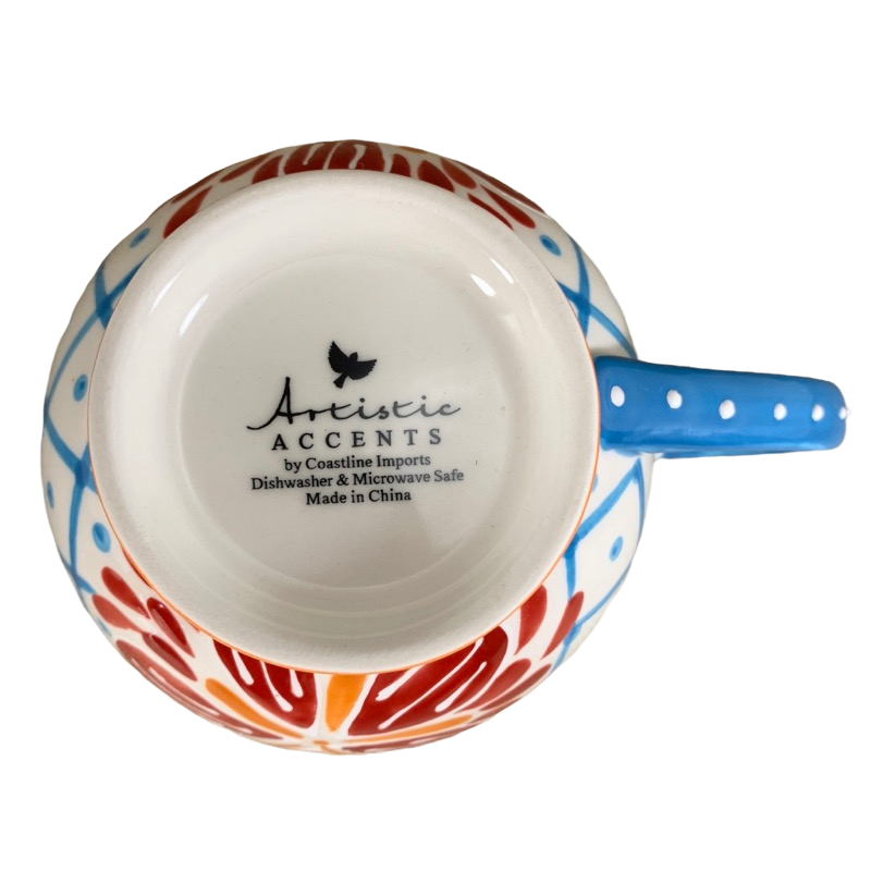 Artistic Accents Embossed Floral With Blue Polka Dot Handle Mug Coastline Imports