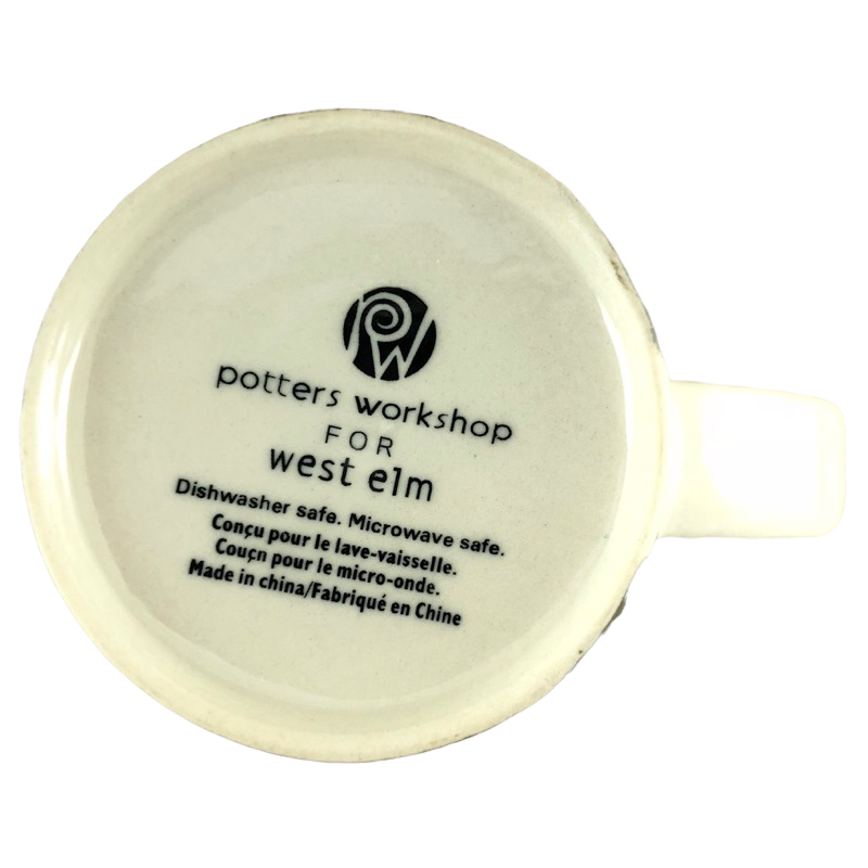 Potters Workshop For West Elm Black Stripes And White Arrows On Blue Circles And Orange Dots Mug West Elm