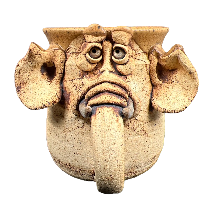 Ugly Face Pottery Signed 3D Elephant Mug