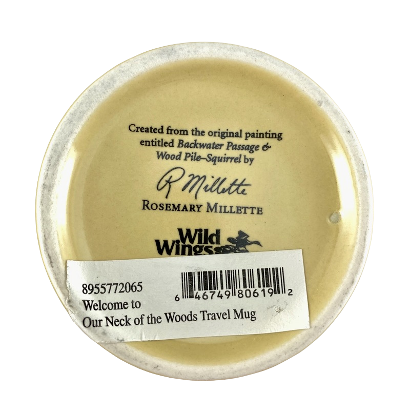 Rosemary Millette Welcome To Our Neck Of The Woods Deer Travel Mug Tumbler Wild Wings NEW