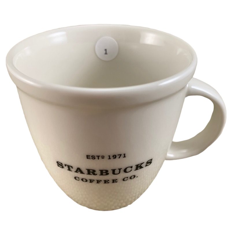 30th Anniversary ESTD 1971 Starbucks Coffee Co Barista Abbey 6oz White Mug With Black Lettering