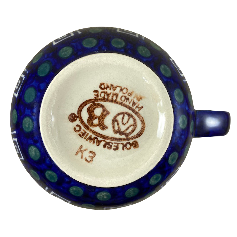 Square Swirls And Green Dots Abstract Hand Made In Poland Soup Mug Boleslawiec