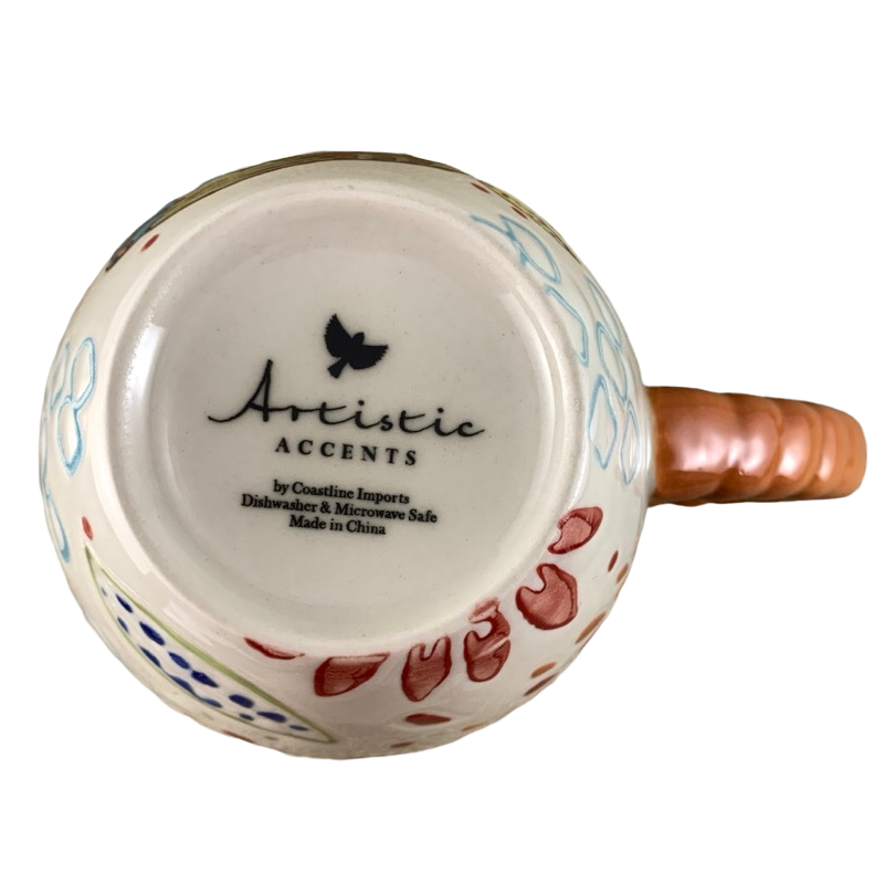 Artistic Accents Embossed Owl And Floral With Orange Handle Mug Coastline Imports