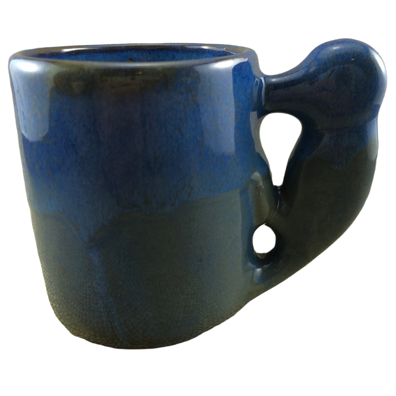 3D Figural Woodpecker Handle Drip Glaze Blue Mug