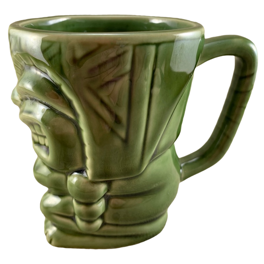 Vintage Green Angry Face Relief Tiki Mug