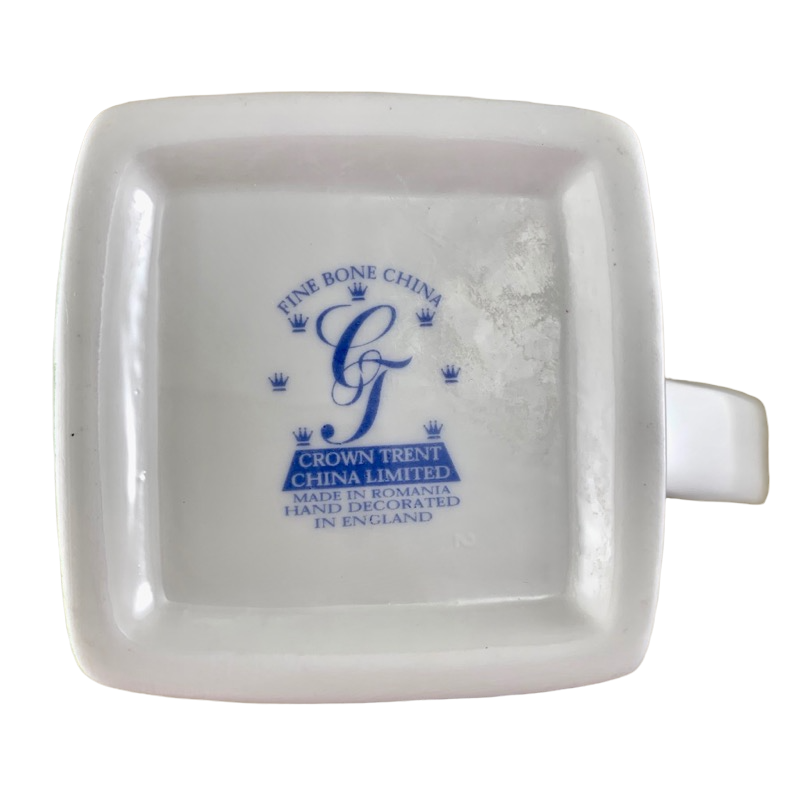 Blue Cat & Flowers On Colorful Abstract Background Square Bottom Mug Crown Trent