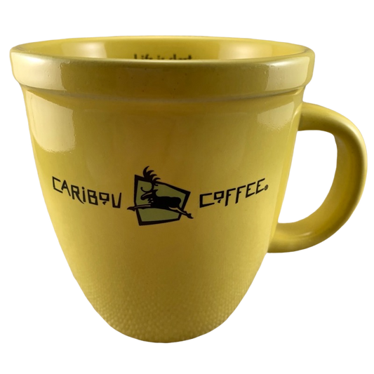 Life Is Short Stay Awake For It Oversized Yellow Logo Mug Caribou Coffee